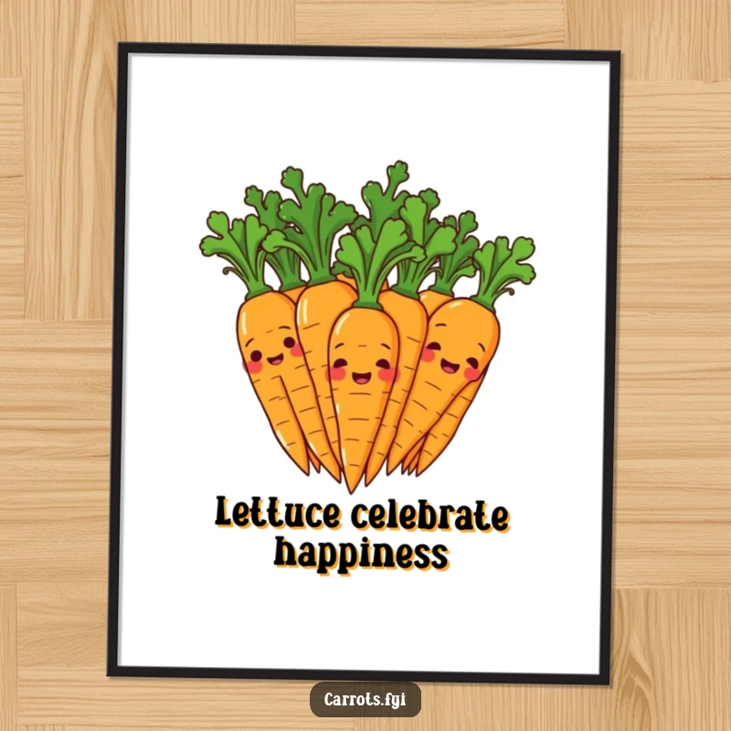 Funny Free Printable Wall Art: A bunch of happy carrots giggling and wiggling their leafy tops, bringing cheerful humor to any space, downloadable art.