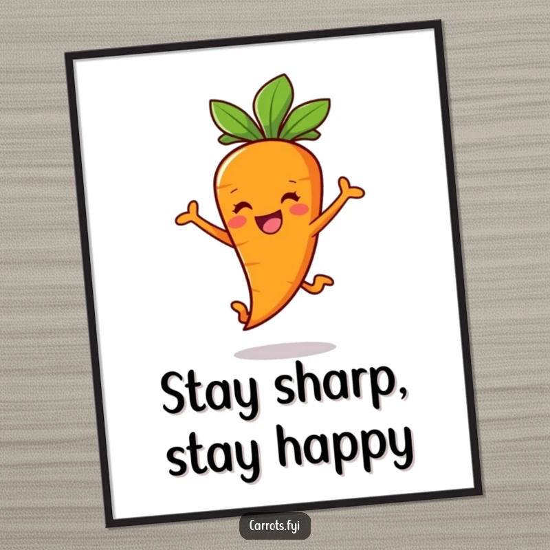 Funny Free Printable Wall Art: A smiling carrot stick character captured mid-leap, radiating pure joy and energy.
