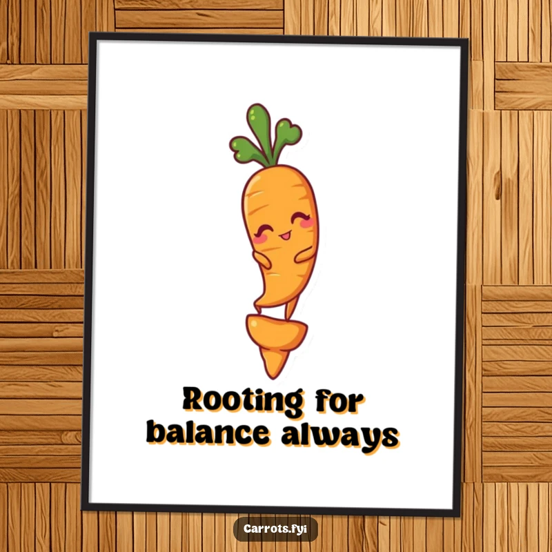 Funny Free Printable Wall Art: A cool carrot winks while balancing on its tip, showcasing effortless charm and humor.