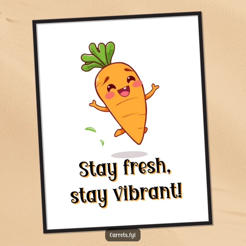 Funny Free Printable Wall Art: A carrot character with a wide grin bounces playfully, leaving a trail of fresh scent.