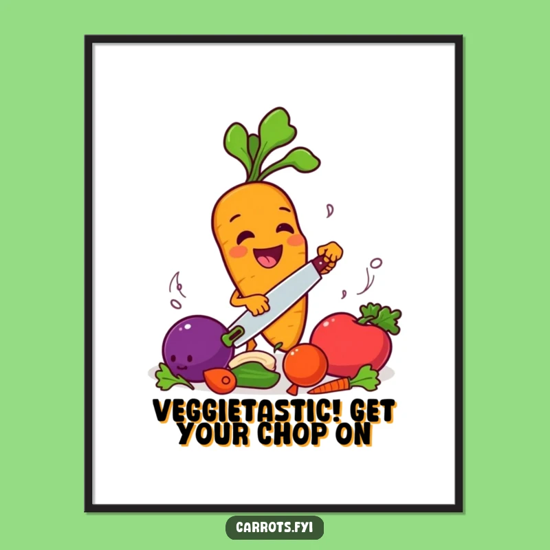 Funny Free Printable Wall Art: Carrot Chef's Chopping Action - Downloadable Kitchen Decor