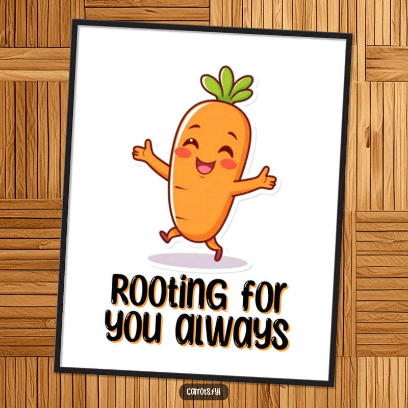 Funny Free Printable Wall Art: A bright orange carrot character captured in a lively, happy dance pose.