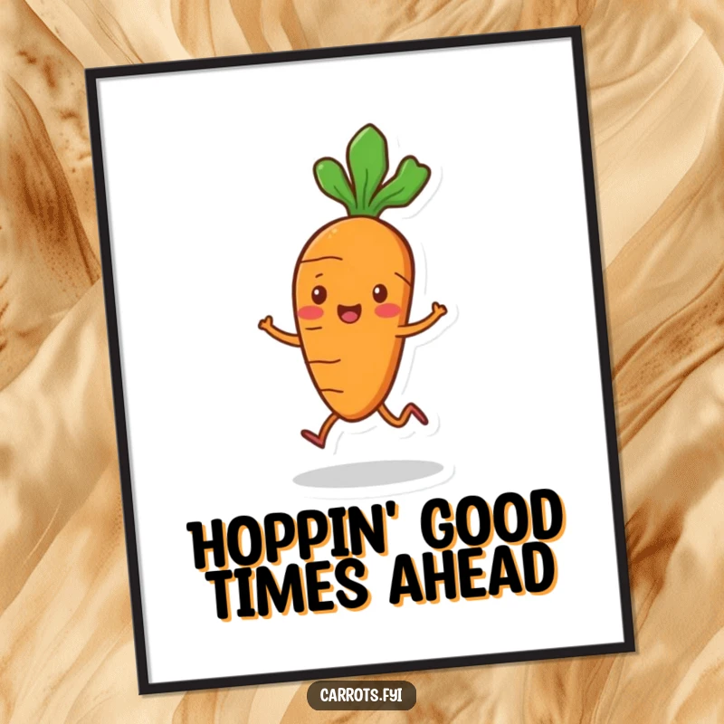 Funny Free Printable Carrot Wall Art: A carrot with small legs hops merrily, creating cheerful downloadable art.