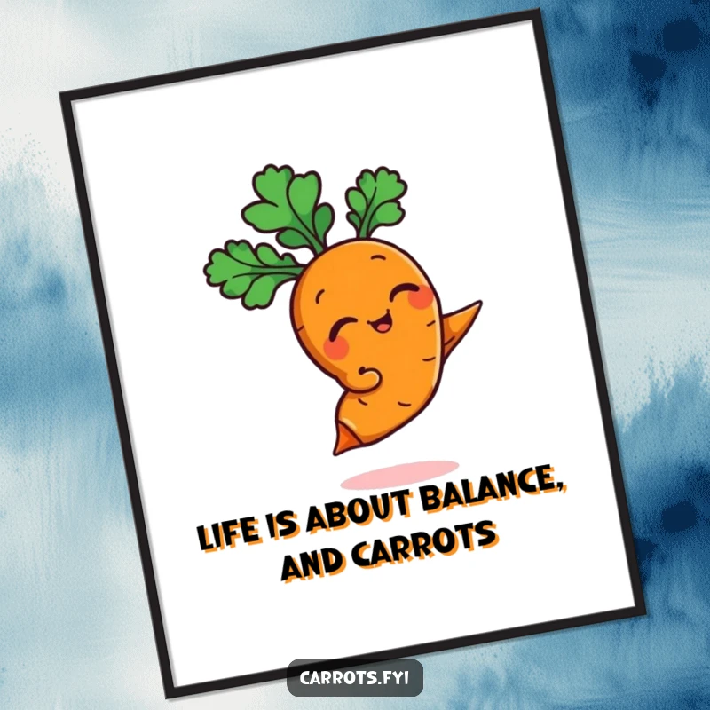 Funny Free Printable Wall Art: an anthropomorphic carrot winking mischievously while balancing on its very tip, a comedic downloadable.