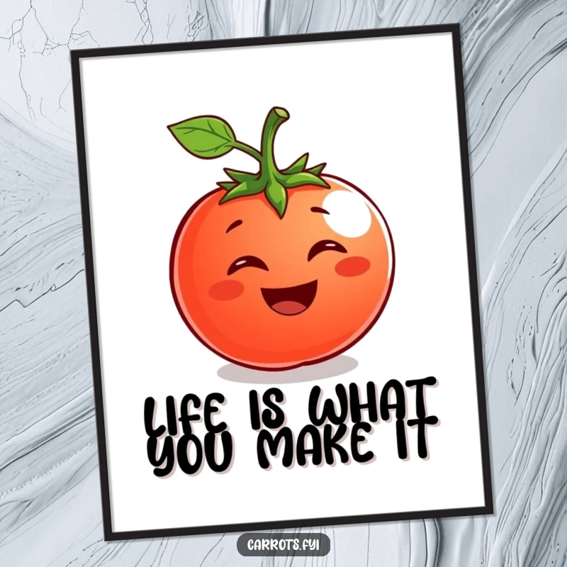 Funny Free Printable Wall Art: A cheerful tomato with a wide, infectious grin, bringing a playful and humorous vibe to any room.