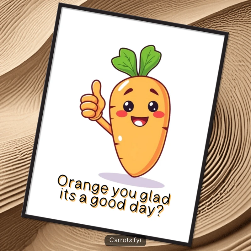 Funny Free Printable Wall Art: A cheerful anthropomorphic carrot with a big grin gives a confident thumbs up, radiating positivity.