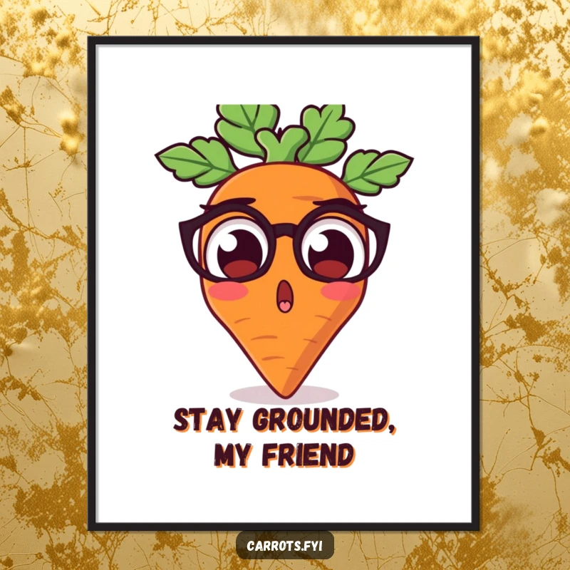 Funny Free Printable Wall Art: Carrot character with comically widened, earthy eyes staring. A humorous downloadable art piece.