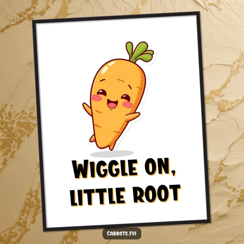 Funny Free Printable Wall Art: A cute baby carrot character wiggles with pure joy, adding adorable personality to walls.