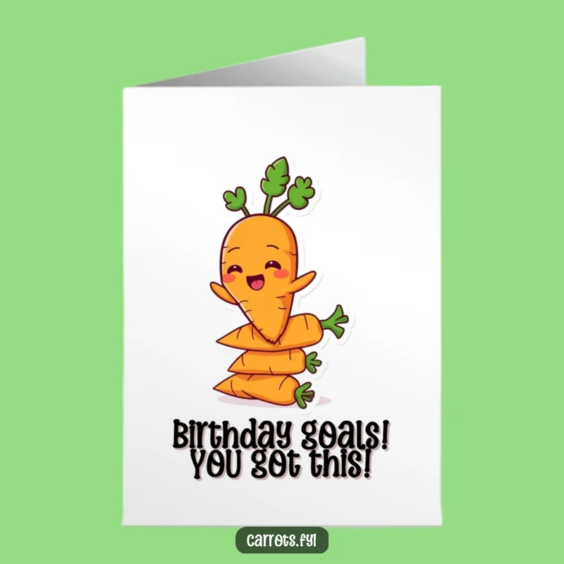 Free Printable Balancing Carrot Birthday Card: Funny Downloadable Veggie Growth Gift