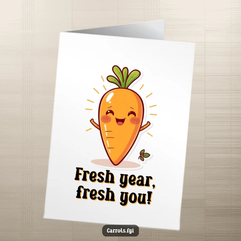 Funny free printable birthday card featuring a carrot with a radiant smile, symbolizing ultimate freshness and happy birthday wishes.