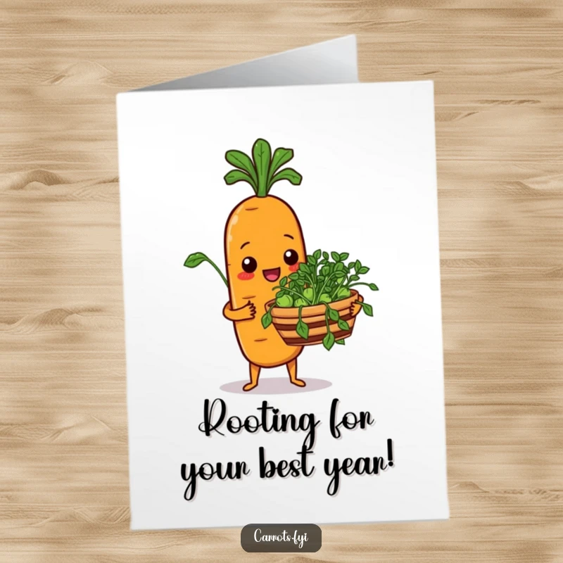 Funny Free Printable Birthday Card featuring a happy carrot offering sprouts, perfect for a cheerful birthday wish.