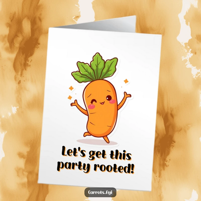 Funny Free Printable Birthday Card featuring a carrot dancing wildly with its leafy top, perfect for a fun celebration.