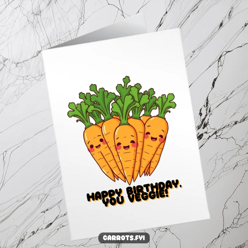 Funny Free Printable Birthday Card: A bunch of carrots giggling and wiggling their leafy tops, celebrating with joy, a downloadable and humorous gift.