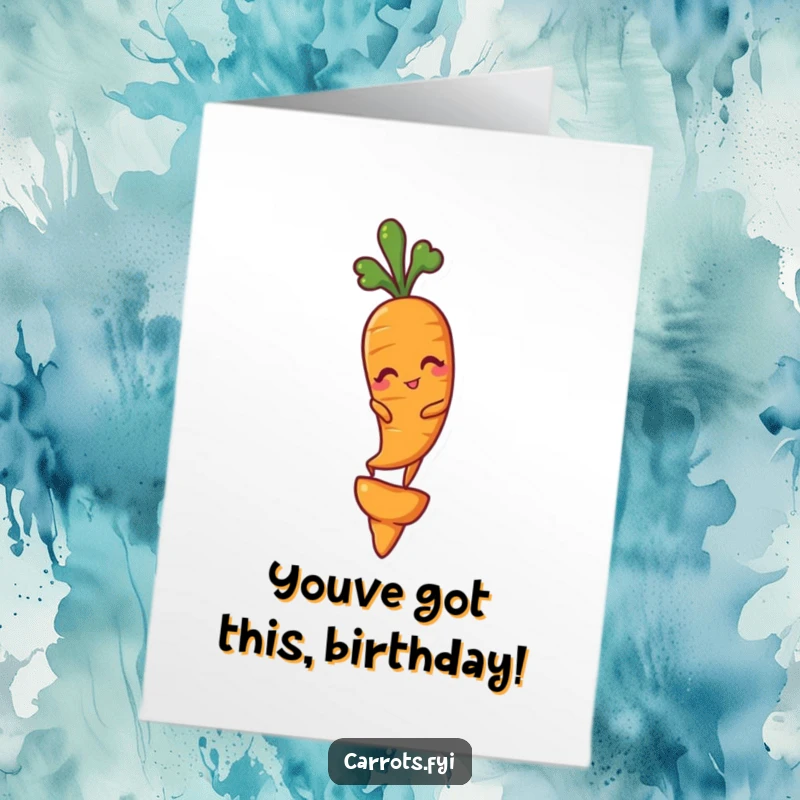 Funny Free Printable Birthday Card: A cool carrot winks while perfectly balancing on its own pointy tip for a birthday wish.