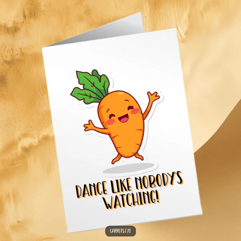 Funny Free Printable Carrot Congratulations Card: A carrot grins and performs a silly dance, celebrating success with downloadable art.