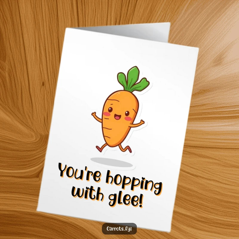 Funny Free Printable Carrot Congratulations Card: A carrot hops merrily, celebrating achievements with fun downloadable art.