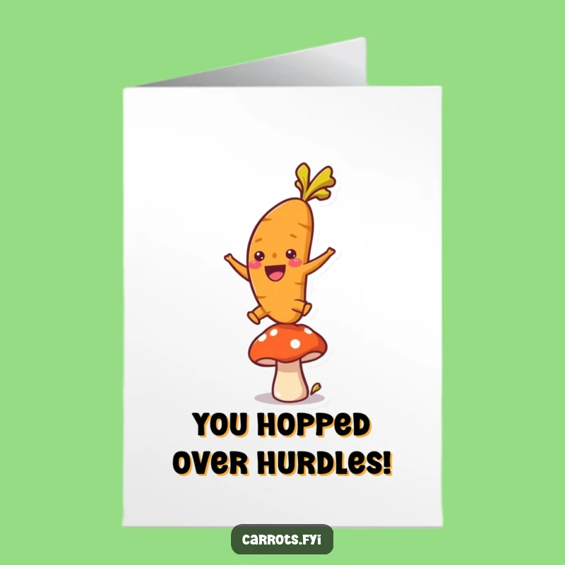 Free Printable Congrats Card: Carrot Leap Over Mushroom for a Funny Downloadable Gift