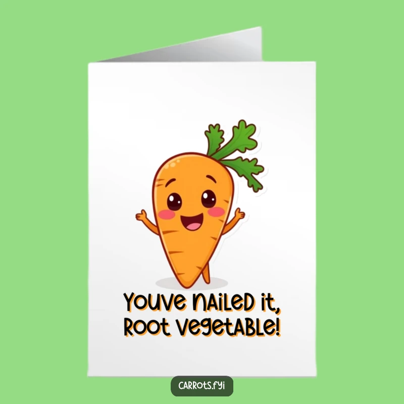 Free Printable Congrats Card: Excited Carrot Mealtime Cheer, Funny Downloadable Gift