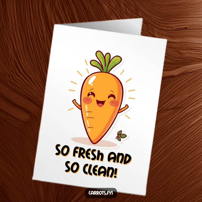 Funny free printable congratulations card showcasing a carrot with a radiant smile, radiating freshness and pure celebratory joy.