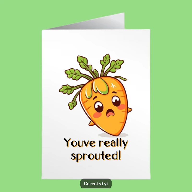 Free Printable Congrats Card: Shocked Carrot Sprouts Green Hair for Your Big Win