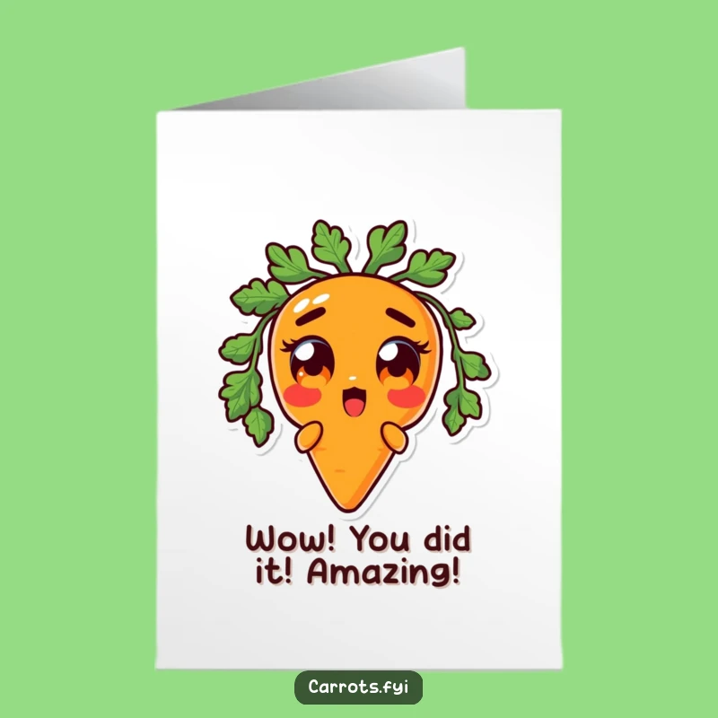 Free Printable Congratulations Card: Surprised Carrot AI Art Funny Downloadable Gift