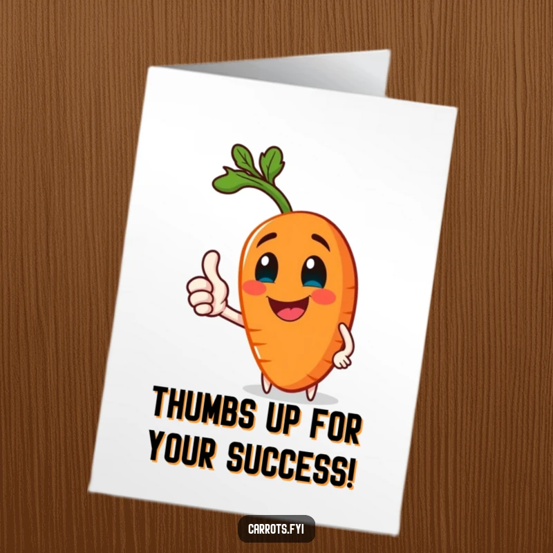 Funny Free Printable Congratulations Card featuring a vibrant, healthy carrot giving an enthusiastic thumbs-up, symbolizing success and good vibes.