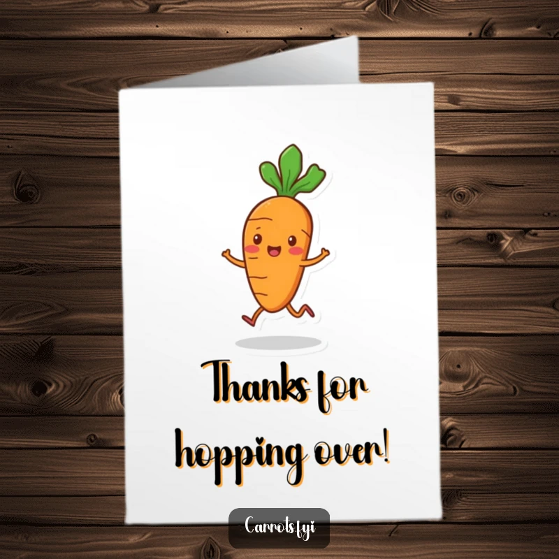 Funny Free Printable Carrot Thank You Card: A carrot hops merrily to say thank you, a sweet and funny downloadable art.