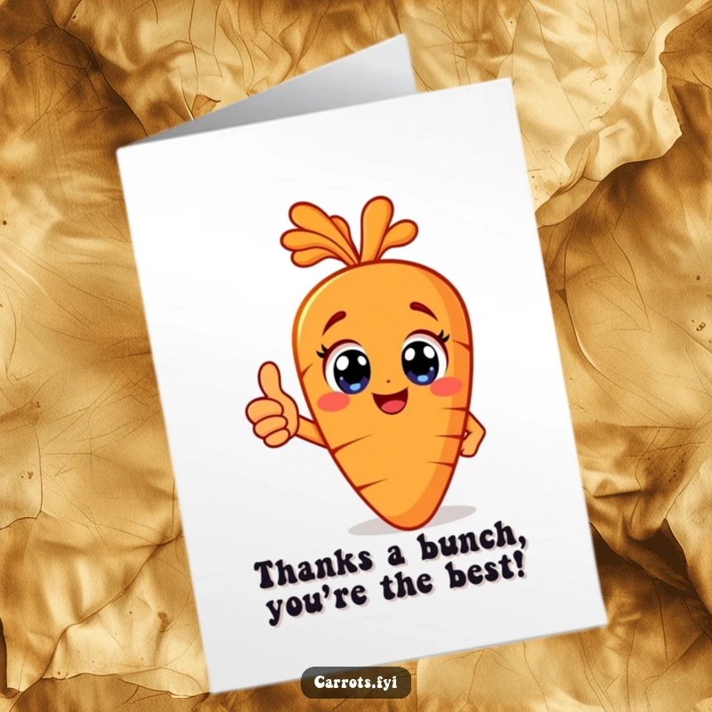 Funny Free Printable Carrot Thank You Card: A happy carrot gives a thumbs up, a positive and funny downloadable art message.