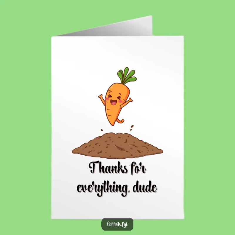 Free Printable Thank You Card: Carrot Leaping in Soil, Funny Gratitude, Downloadable Gift