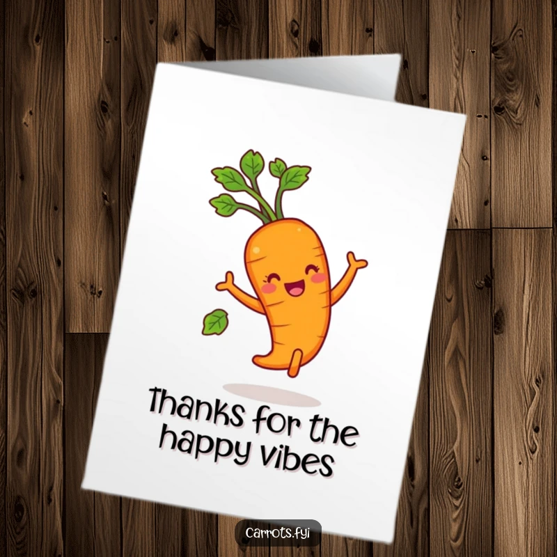 Funny Free Printable Thank You Card: A carrot doing a joyful dance with leafy greens, expressing sincere thanks.