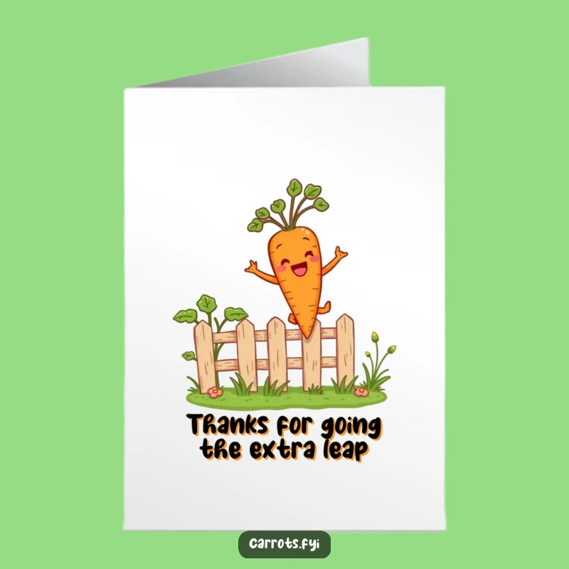 Free Printable Thank You Card: Funny Carrot Leaping Fence, Heartfelt Downloadable