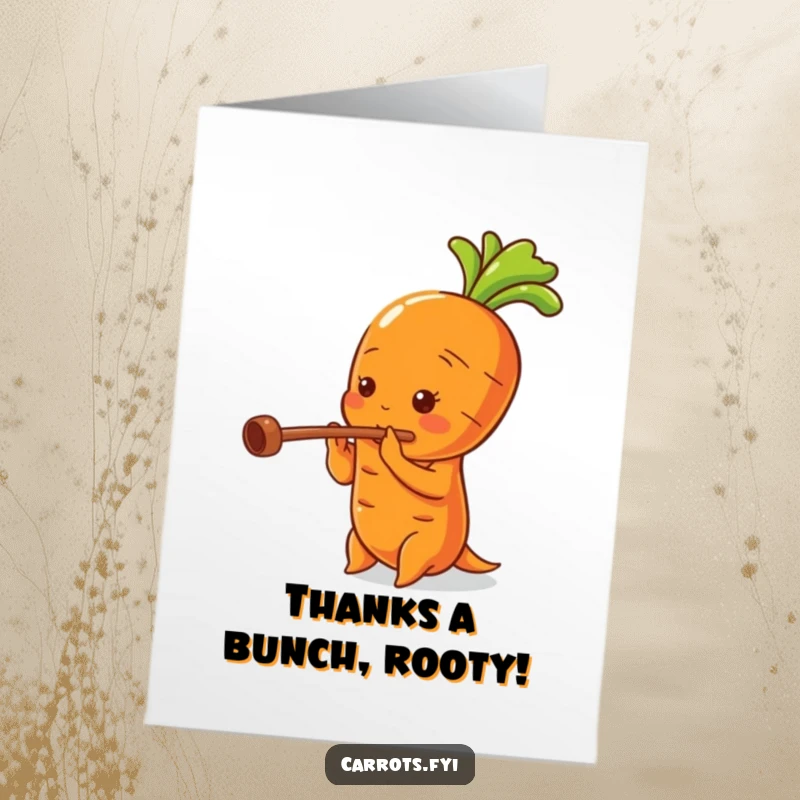 Funny Free Printable Thank You Card: Carrot playing a flute, conveying thanks humorously.