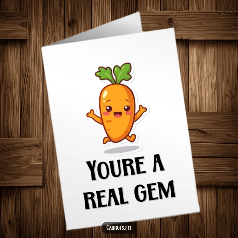 Funny Free Printable Thank You Card: A happy carrot character mid-bounce, conveying thanks with energetic and playful charm.