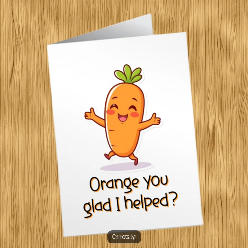 Funny Free Printable Thank You Card: A cheerful carrot character performing a happy dance, conveying thanks energetically.