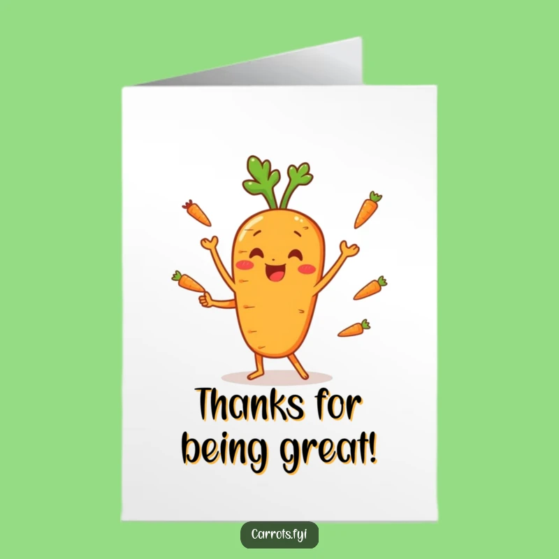 Free Printable Thank You Card: Juggling Carrot, Appreciative Downloadable Greeting, Print at Home