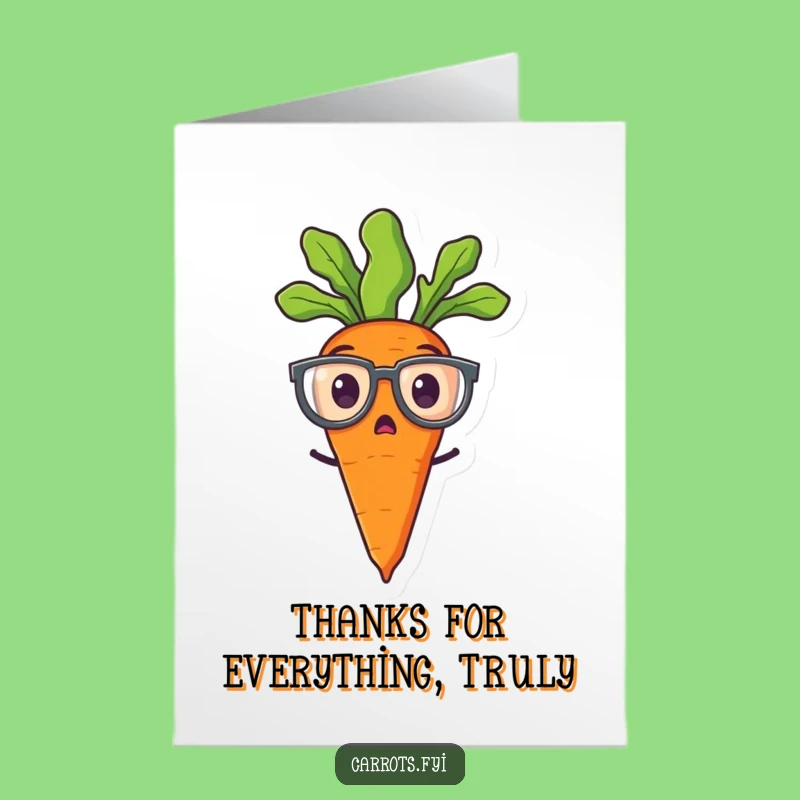 Free Printable Funny Carrot Thank You Card: Surprised Specs for Gratitude Downloadable