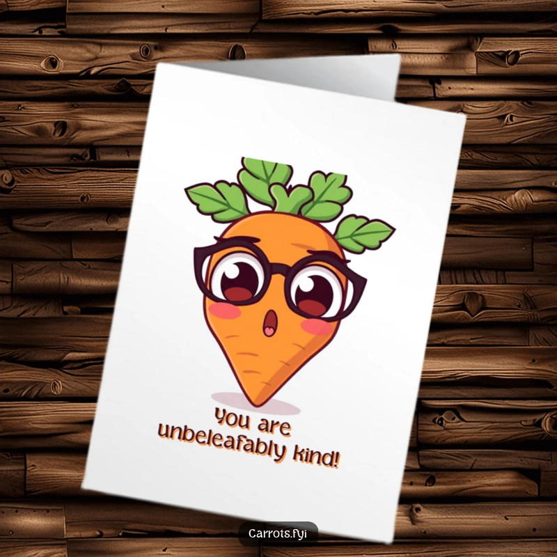 Funny Free Printable Thank You Card: Carrot character with comically wide, startled eyes sharing thanks. A funny downloadable gift.