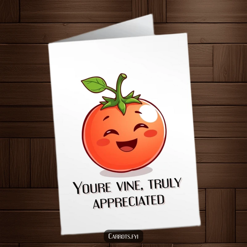Funny Free Printable Thank You Card: A smiling tomato face with a big grin, conveying thanks in a fun, fruity way.