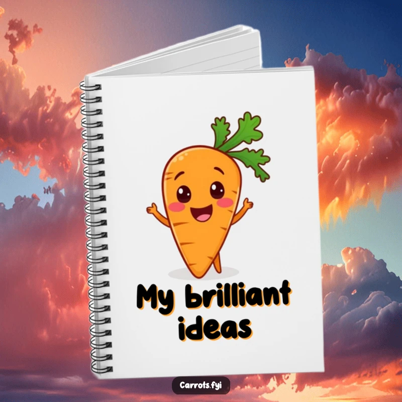 Funny notebook with a cheerful carrot character, ready to help you write, designed for notes and creative thoughts.