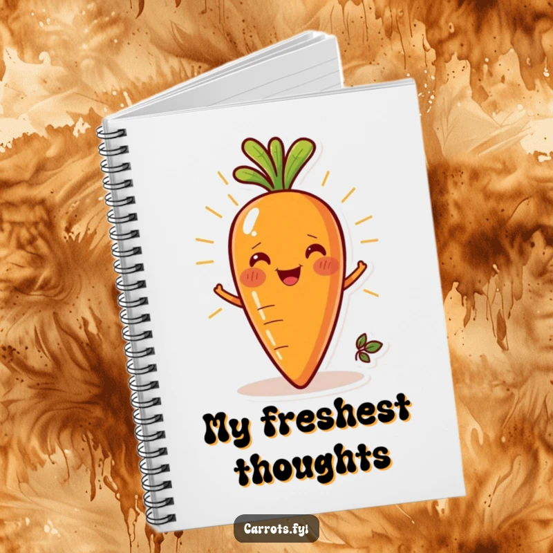Funny notebook with a smiling carrot character, embodying freshness and ready to capture your notes and ideas.