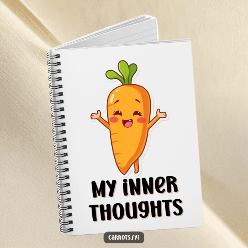 Funny notebook cover depicting a carrot character peeling itself to expose a bright, smiling inner surface, perfect for journaling.