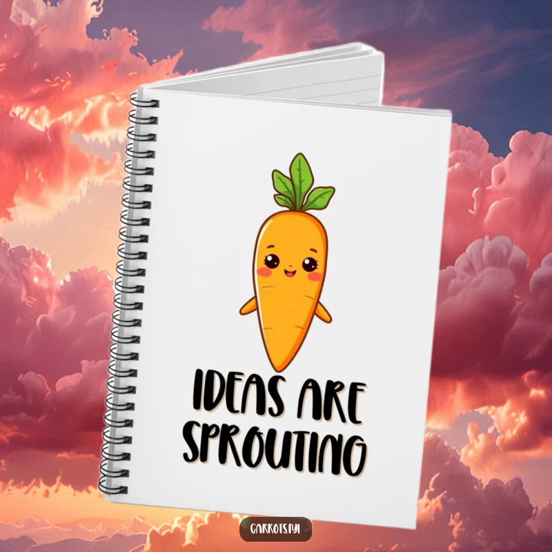 Funny notebook featuring a carrot character wearing a tiny sprout hat with an air of pride and determination.