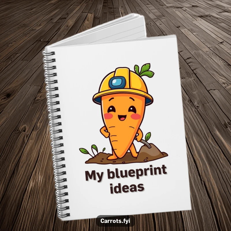 Funny Carrot Notebook: A notebook with a carrot character in a construction helmet, playfully digging, perfect for planning.