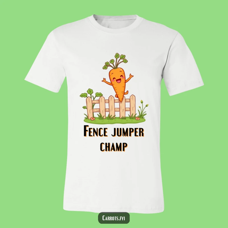 Funny Carrot Leaping Fence T-Shirt - Humorous Garden Veggie Tee for Lighthearted Fun