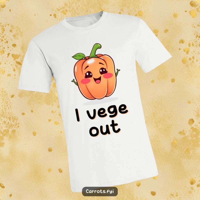 Funny bell pepper t-shirt showcasing a cheerful vegetable character making a wonderfully silly and goofy face, perfect for laughs.