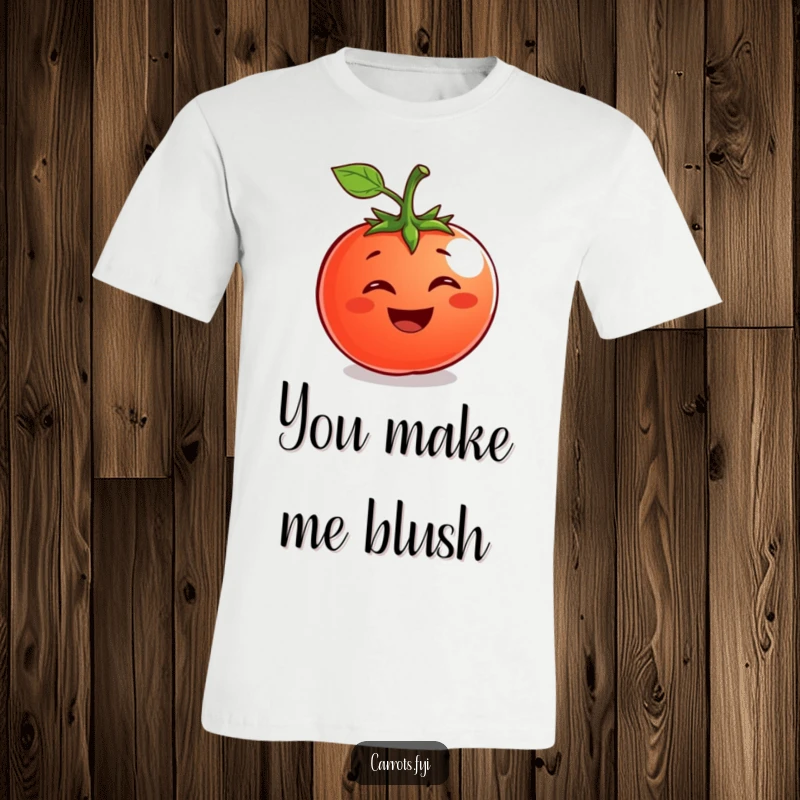 Funny Tomato T-Shirt: A happy tomato character with a big, infectious grin, perfect for a cheerful outfit.