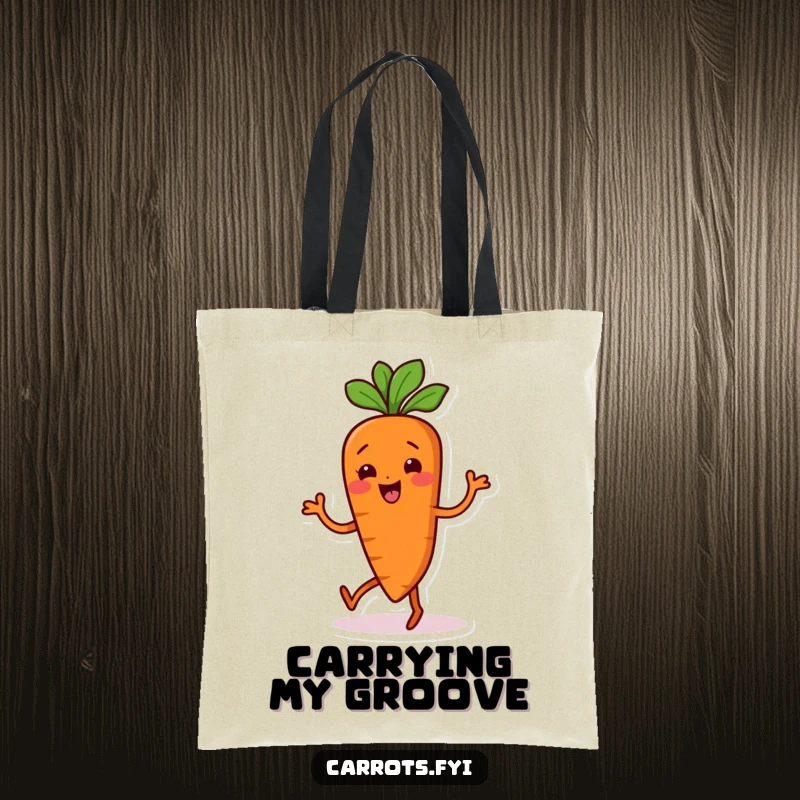 Funny Carrot Tote Bag: A tote bag showing a carrot character wiggling its body in a hilarious, silly dance.